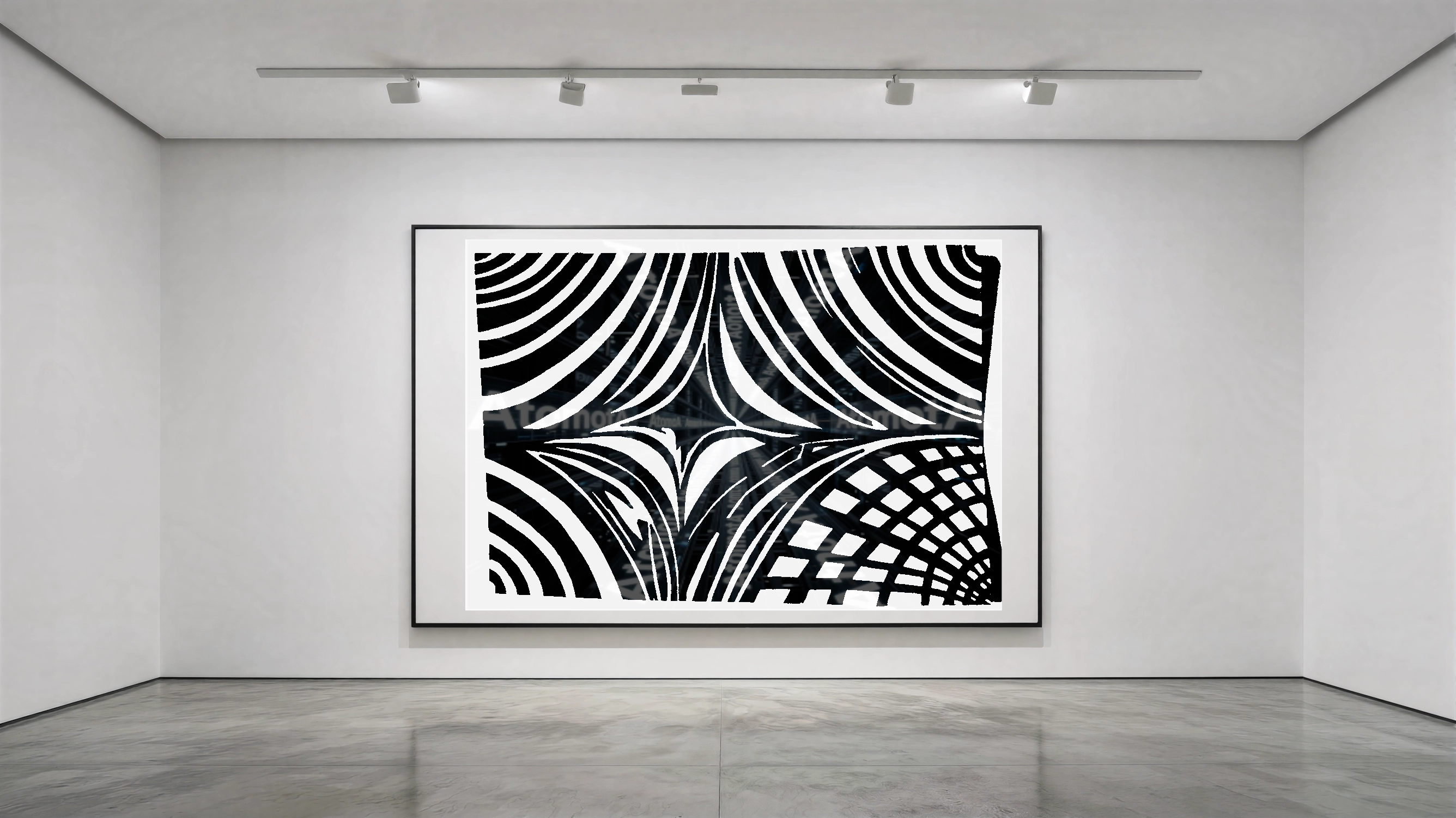 Three vertical black and white art prints by AtomotA (André P. Winter) featuring high-contrast organic mandala structures on textured paper, displayed in TheAtomotA ArtGallery.