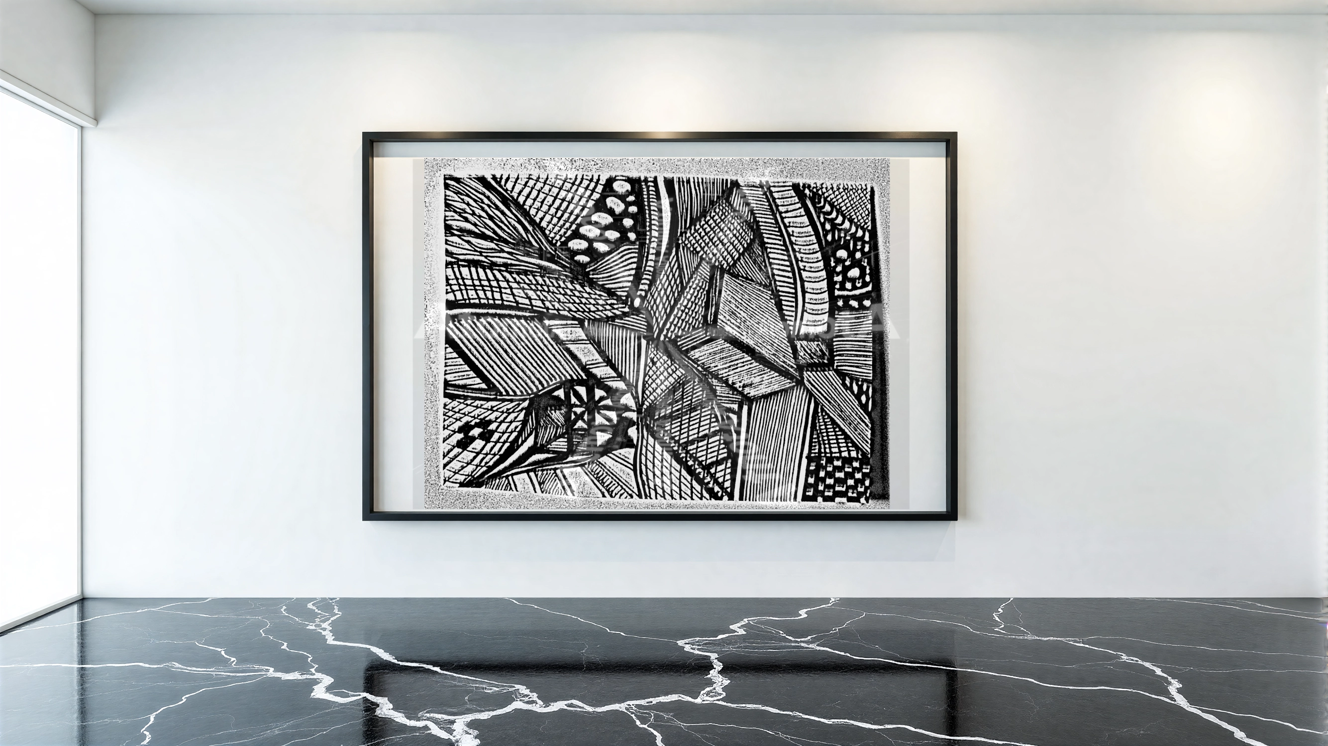 One digitized, hand-drawn black and white sketch by AtomotA (André P. Winter) featuring high-contrast organic mandala structures on textured paper, displayed in TheAtomotA ArtGallery.