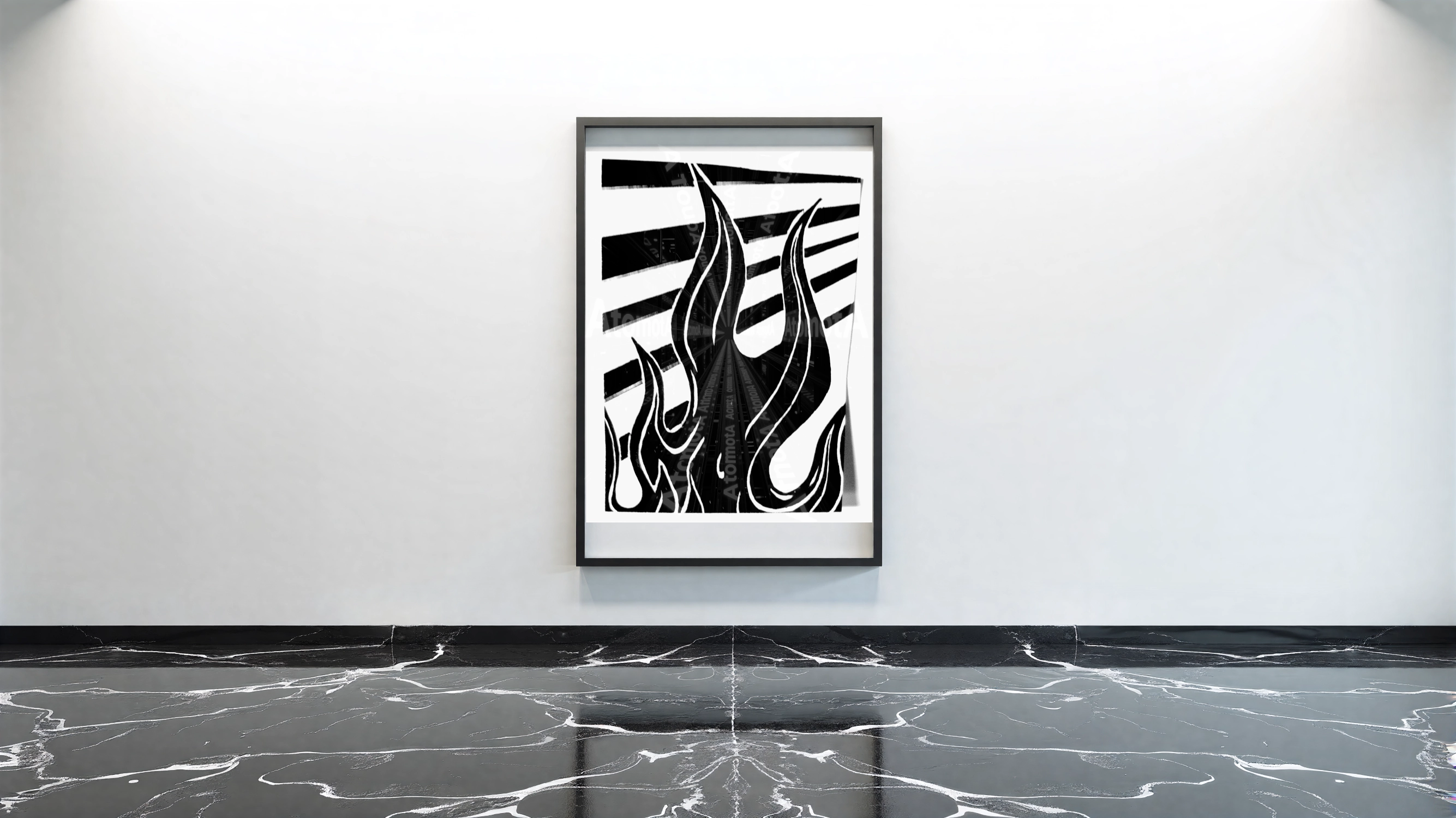 One digitized, hand-drawn black and white sketch by AtomotA (André P. Winter) featuring high-contrast organic mandala structures on textured paper, displayed in TheAtomotA ArtGallery.