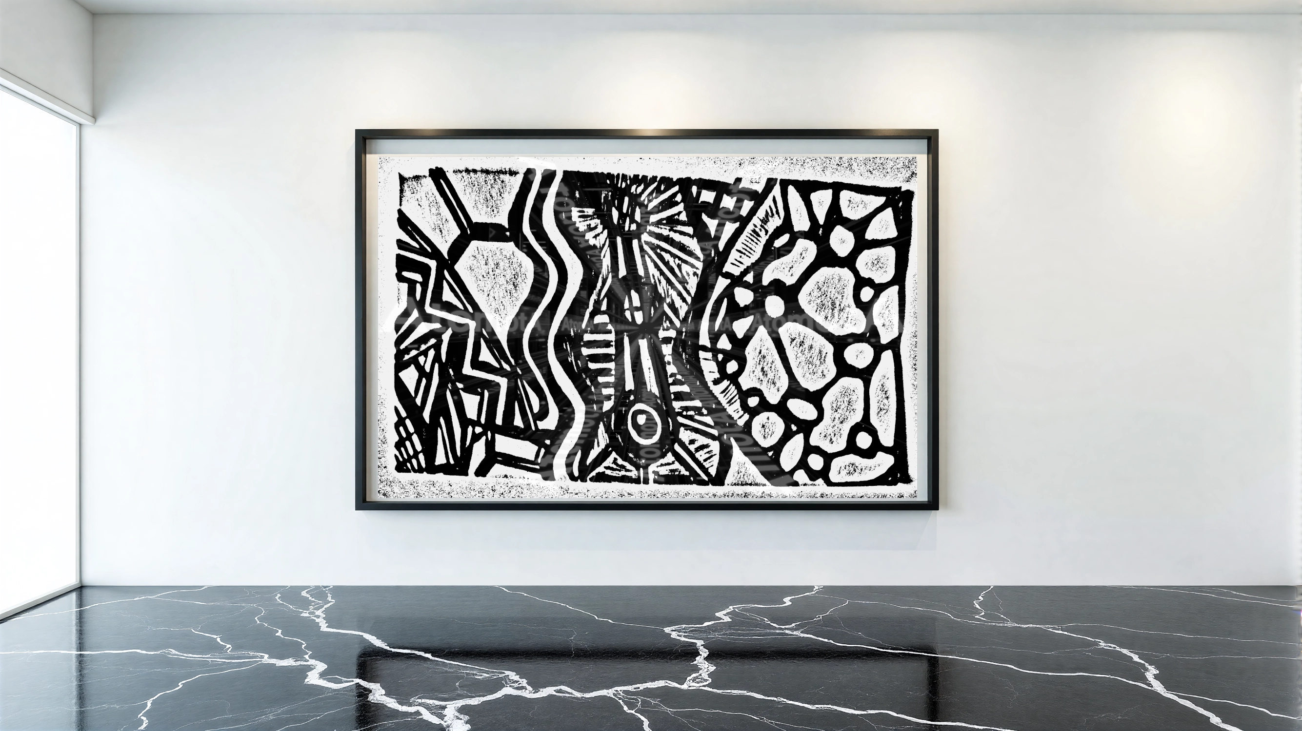 One digitized, hand-drawn black and white sketch by AtomotA (André P. Winter) featuring high-contrast organic mandala structures on textured paper, displayed in TheAtomotA ArtGallery.