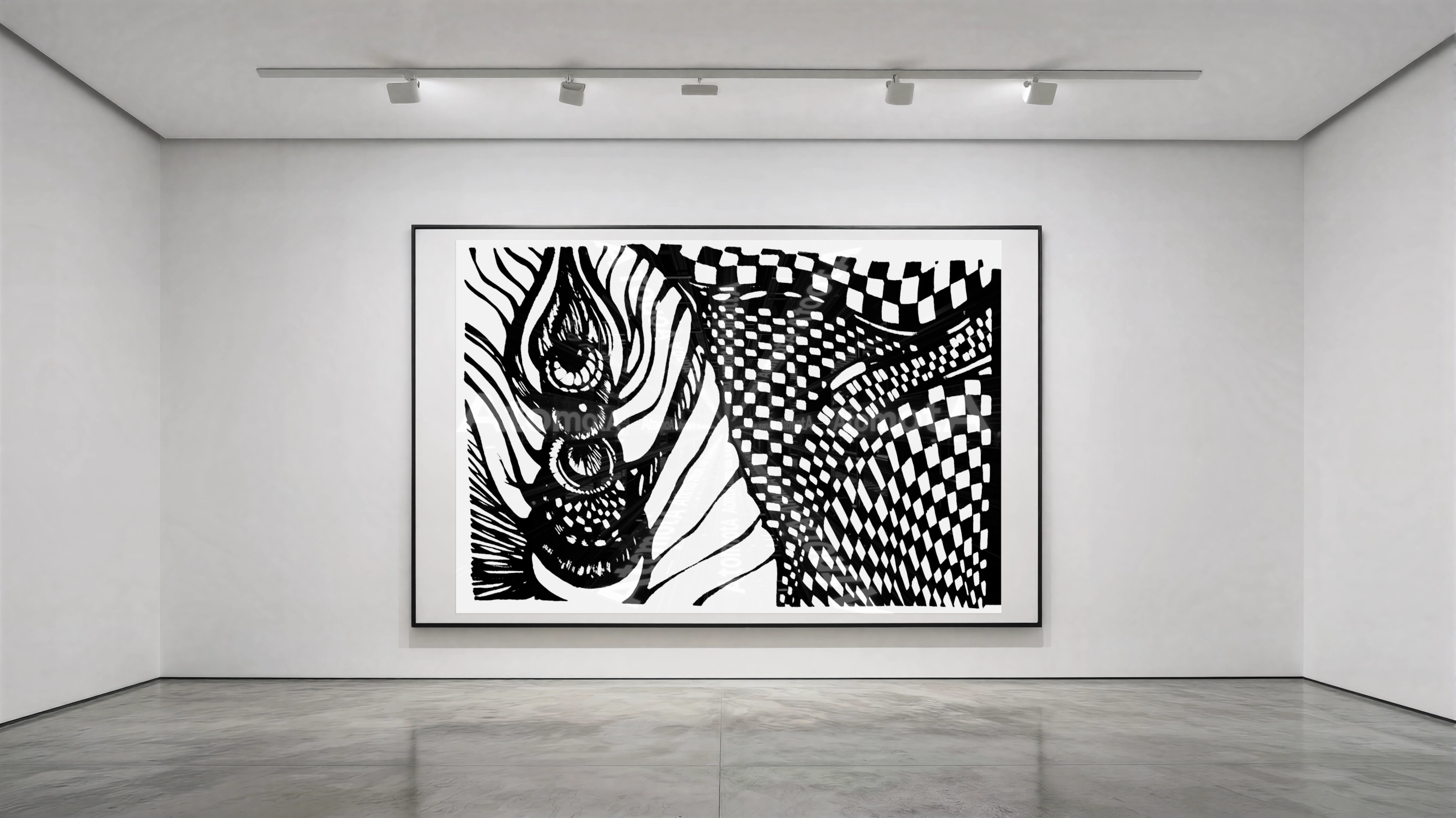 One digitized, hand-drawn black and white sketch by AtomotA (André P. Winter) featuring high-contrast organic mandala structures on textured paper, displayed in TheAtomotA ArtGallery.