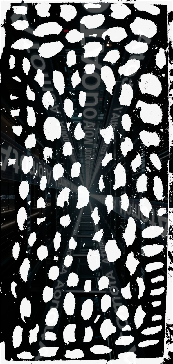 Nr_5, High-contrast pencil drawings on textured cardboard by AtomotA, showing organic cell patterns in black and white
