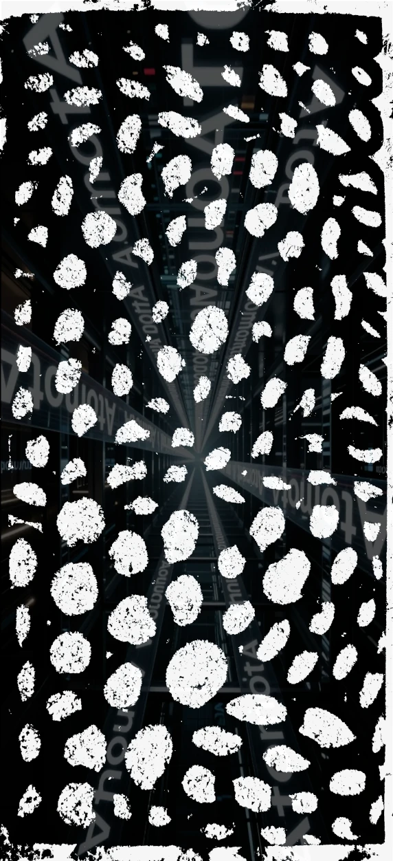 Nr_6, High-contrast pencil drawings on textured cardboard by AtomotA, showing organic cell patterns in black and white