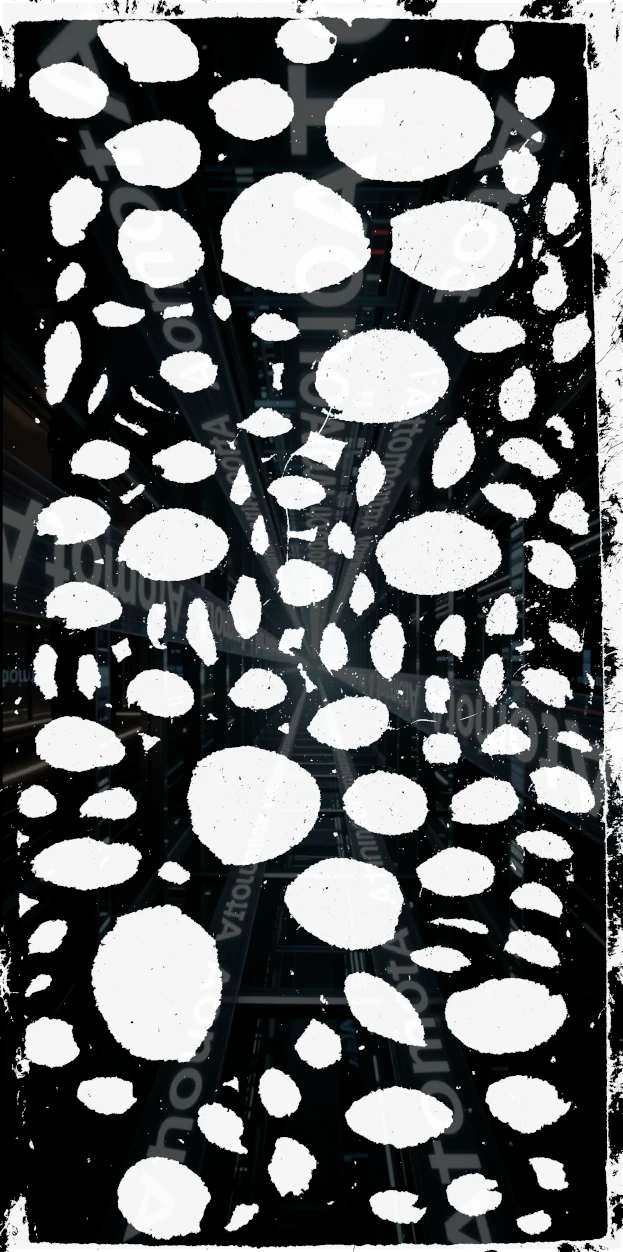 Nr_7, High-contrast pencil drawings on textured cardboard by AtomotA, showing organic cell patterns in black and white