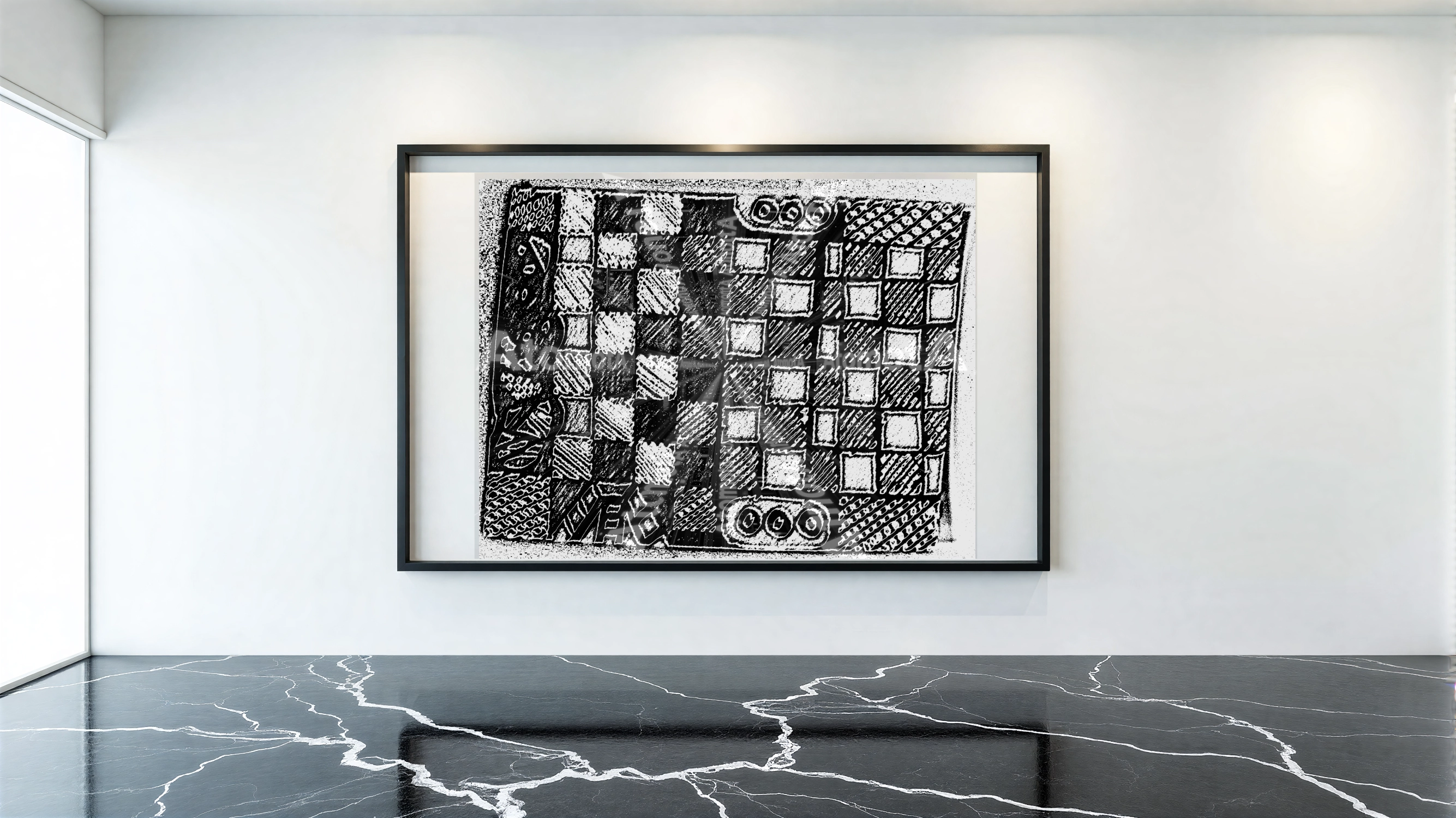 One digitized, hand-drawn black and white sketch by AtomotA (André P. Winter) featuring high-contrast organic mandala structures on textured paper, displayed in TheAtomotA ArtGallery.