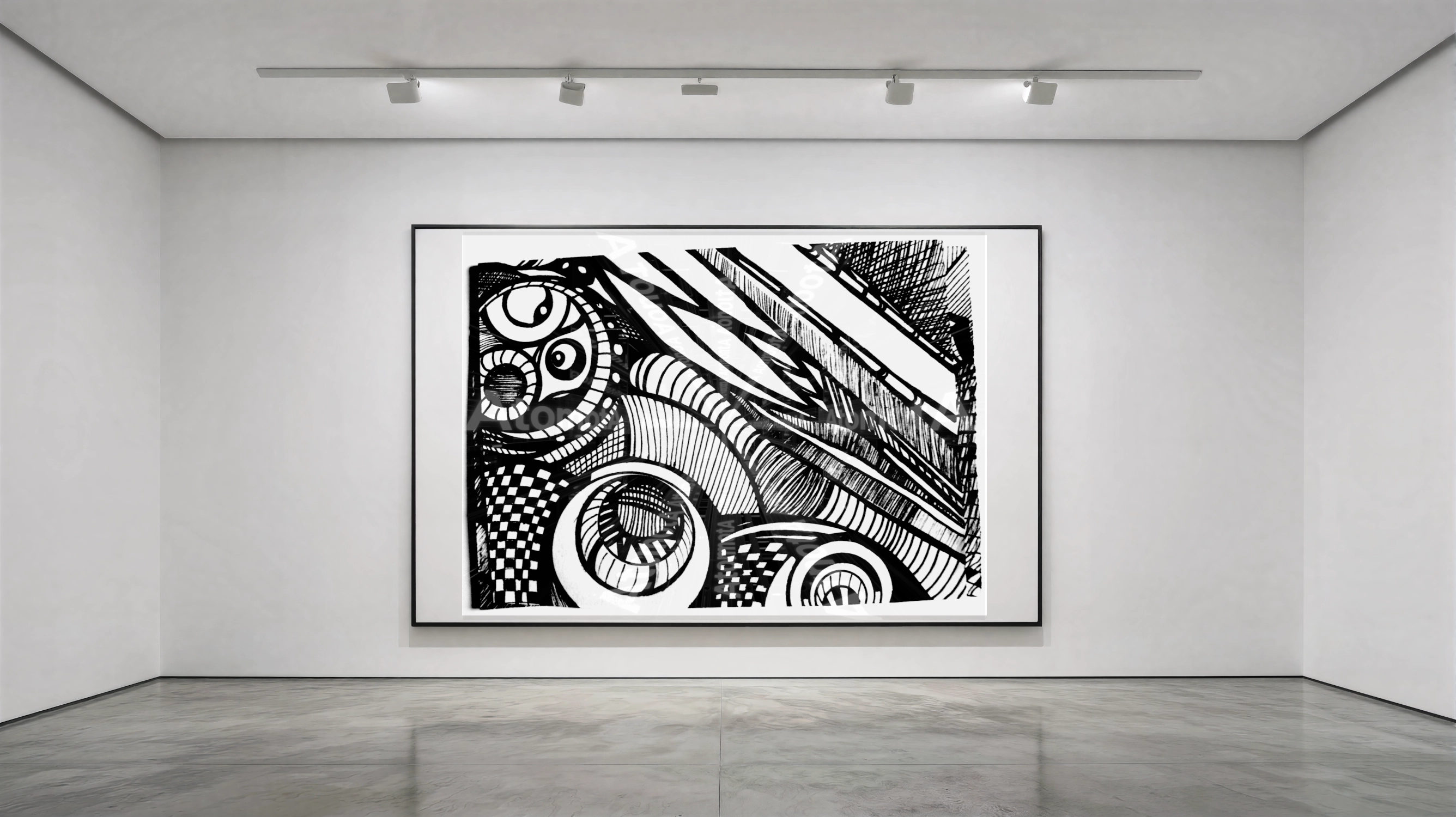 One digitized, hand-drawn black and white sketch by AtomotA (André P. Winter) featuring high-contrast organic mandala structures on textured paper, displayed in TheAtomotA ArtGallery.