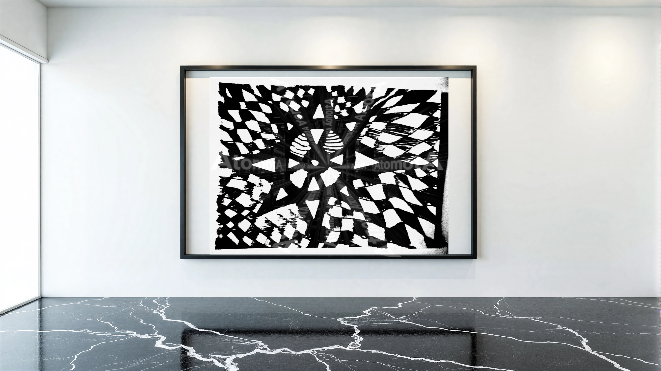 One digitized, hand-drawn black and white sketch by AtomotA (André P. Winter) featuring high-contrast organic mandala structures on textured paper, displayed in TheAtomotA ArtGallery.