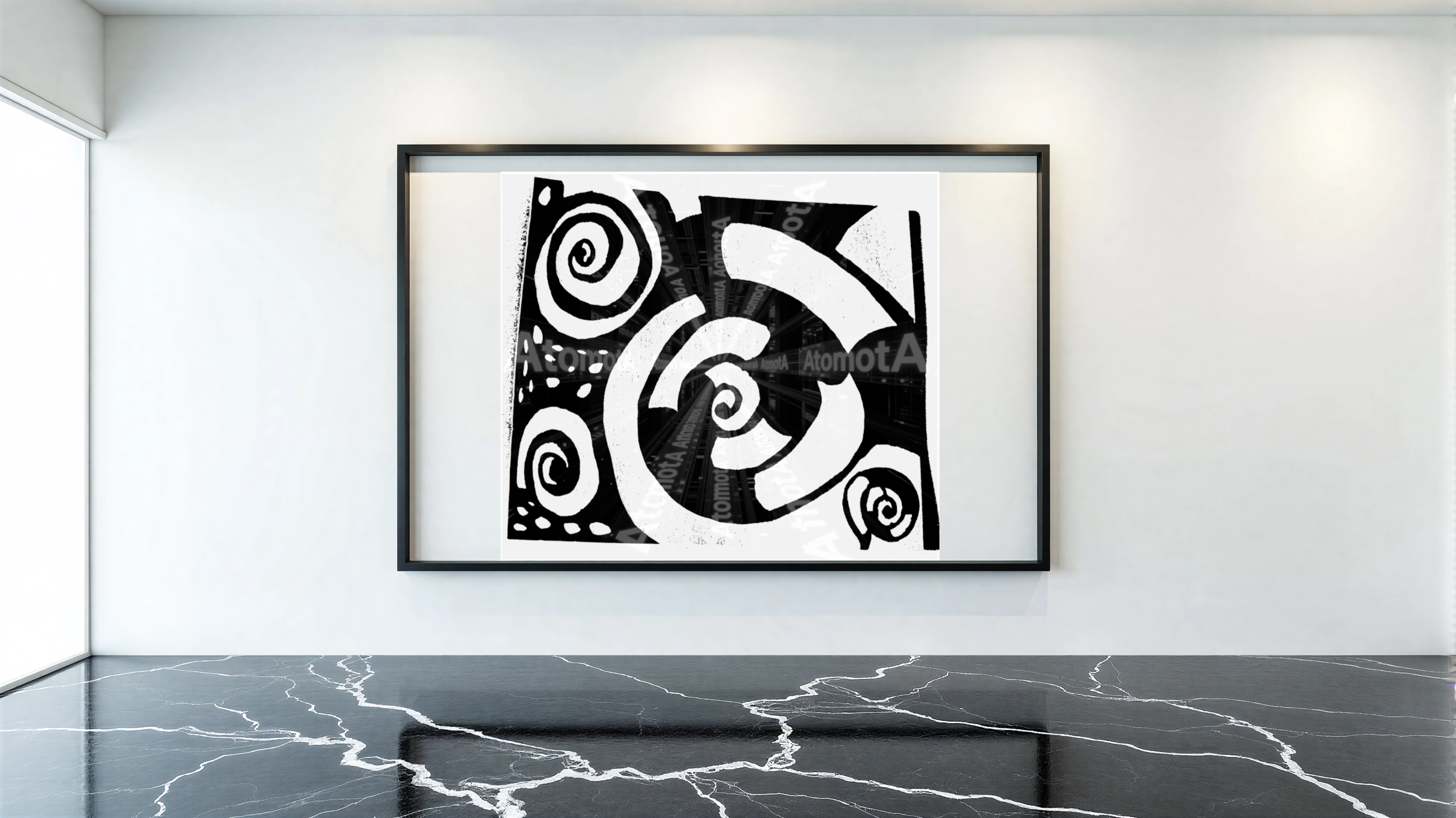 One digitized, hand-drawn black and white sketch by AtomotA (André P. Winter) featuring high-contrast organic mandala structures on textured paper, displayed in TheAtomotA ArtGallery.